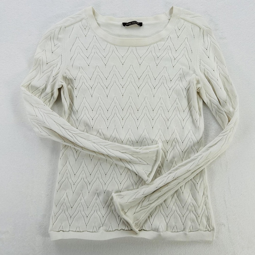 Louis Vuitton Sweater Womens XXS White Open Knit Chevron Pullover Ladies Uniform